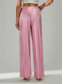 SHEIN Tall Women Solid Pink Color Casual Fashionable Summer Simple Satin Stylish Pants, For Daily Wear