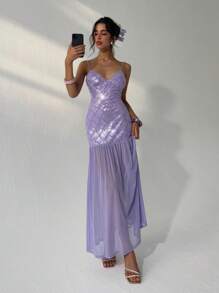 Aloruh Vestido de tirantes nuevo para mujer, vestido de verano para mujer, vestido de lentejuelas, vestido de estilo romántico retro de hadas en color púrpura claro, vestido extra largo, vestido de fiesta para mujer, vestidos para mujer en otoño, vestidos elegantes para mujer