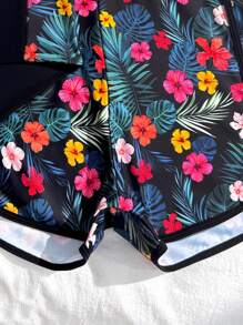 Teen Girls One-Piece Swimsuit Black Ditsy Floral Printed One-Piece Swimwear Shorts, Fashion Casual Elegant Design Suitable For Swimming, Beach, Pool In Summer Swimsuits For Teens Summer Swimsuits Two Piece Swimsuits Floral Swimsuits Tropical Print Swimsuits Summer Holiday