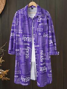 EMERY ROSE Plus Size Long Sleeve Dress, Fashionable For Summer - Purple - View 1