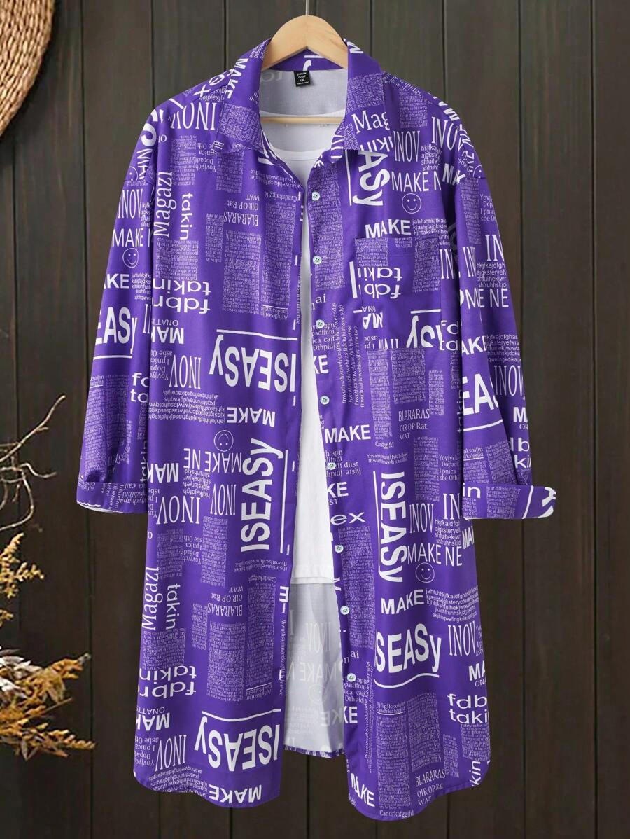 EMERY ROSE Plus Size Long Sleeve Dress, Fashionable For Summer - Purple - View 1