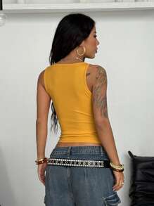 Coolane 女式纯色V领针织夏季休闲黄色背心 - 黃色 - 查看 2