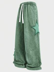 Manfinity VCAY Plus Size Men's Loose Streetwear Five-Pointed Star & Embroidered Snowflake Long Sweatpants