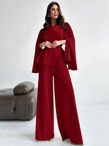 Firerie 2 件女士秋冬系带长袖衬衫上衣和美人鱼下摆半身裙套装、开叉袖衬衫套装、铅笔裙套装、优雅/通勤/日常/商务/度假/职业装