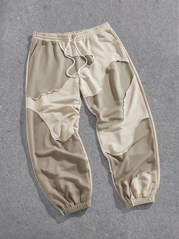 EASEVO Plus Size Men's Casual Daily Pieced Personalized Long Drawstring Knit Pants