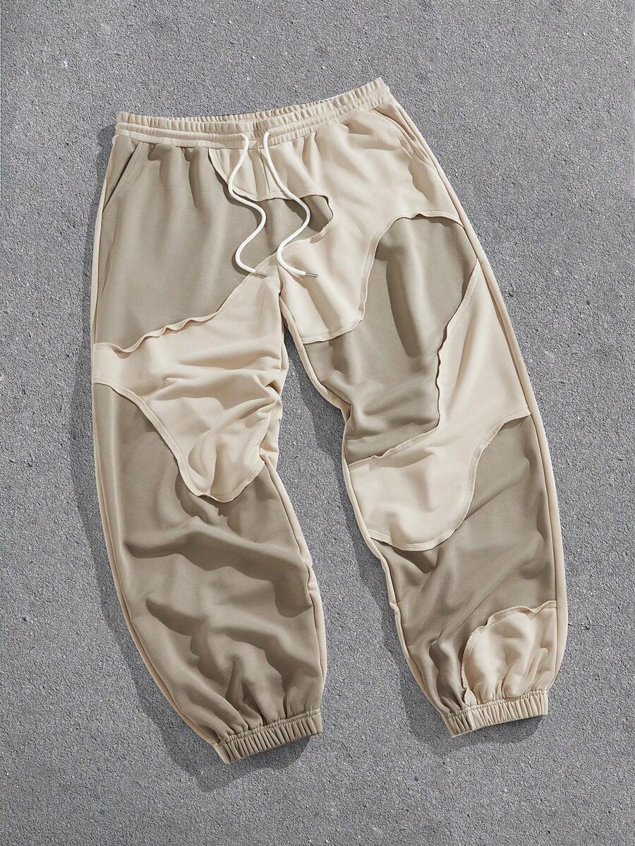 EASEVO 大码男士休闲日常拼接个性长款抽绳针织裤