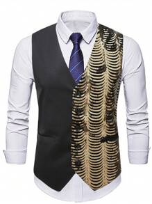 Manfinity Mode Men's Patchwork Color Block Vest, Fashionable For Summer - Black - View 6