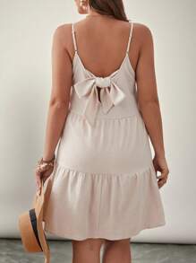 SHEIN VCAY Plus Tie Back Ruffle Hem Cami Dress - Apricot - View 1