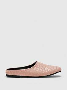 CUCCOO BIZCHIC Brown Woven Material Fashionable Square Toe Slip-On Flat Sandals For Women