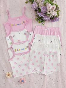 8件套少女花卉印花吊带背心和平角短裤内衣套装