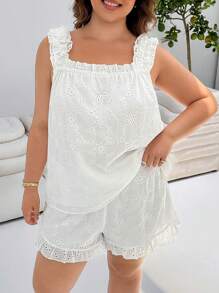 SHEIN EZwear Damen Große Größen Lässig Ärmellos Tank Top 2 Stücke Set - Weiss - Übersicht 4