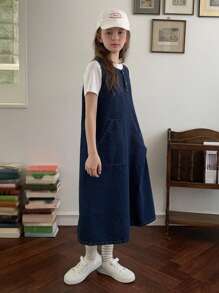 DAZY Vestido peto vaquero sin mangas para niñas preadolescentes para otoño, ropa de vuelta al colegio