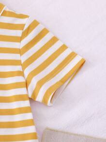 SHEIN Playful Pals 男婴条纹短袖T恤和背带裤两件套，适合夏季穿着，休闲百搭，秋冬季也同样适用。 - 黃色 - 查看 7