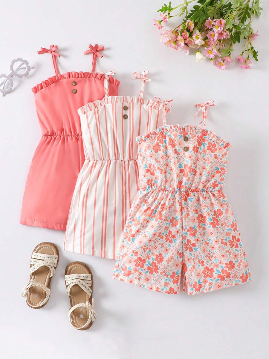 SHEIN 少女印花连体裤 - 粉色 - 查看 1