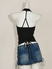 SHEIN ICON 2 件西方女性外出夏季波西米亚风挂脖棕色露背女士背心和吊带背心