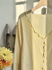 Comfortcana Camiseta de manga larga con un solo pecho acanalada de unicolor para mujer de talla grande - Amarillo - Ver 4