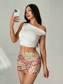 SHEIN PETITE Women's Skirt Sequins Beads Shiny Material Party Music Festival Suitable For Vacation - Multicolor - View 6