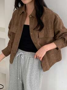 FRIFUL Women's Casual Jacket With Pocket Decor, Spring & Autumn Fall Clothes - Brown - View 2