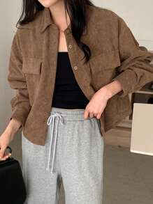 FRIFUL Women's Casual Jacket With Pocket Decor, Spring & Autumn Fall Clothes - Brown - View 3