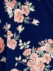SHEIN VCAY Váy hở vai in hoa cỡ lớn - Màu xanh hải quân - Xem 6