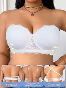 SHEIN Áo ngực ren cỡ lớn có gọng, nâng đỡ và gợi cảm, dây đeo có thể tháo rời, đeo chéo sau lưng, nhiều kiểu mặc, nâng ngực - trắng - Xem 5