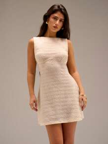 SHEIN Forever 21 New Summer Sleeveless Boat Neck Fitted Waist A-Line Mini Casual Dress Business Casual Woman - Apricot - View 5