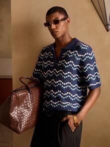 Manfinity BRENVOR قميص بولو مُنسوج مخطط أنيق بأسلوب جنوب فرنسا الصيفي الكاجوال للرجال