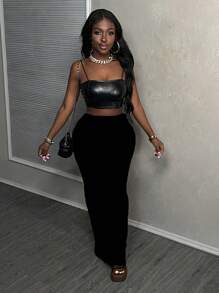 Slaydiva 2 chiếc/bộ váy dài đuôi cá in họa tiết da báo cho nữ, cạp thấp - Nhiều màu - Xem 10