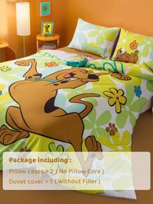 SCOOBY-DOO X SHEIN Bộ chăn ga gối họa tiết chó 3 món, vỏ chăn họa tiết hoa xanh, mềm mại và thoáng khí, phù hợp với nhiều kích thước giường khác nhau - Nhiều màu - Xem 11