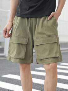 SHEIN Pantaloni scurți cargo pentru adolescenți cu buzunare 3D, stil casual universitar, confortabili și la modă, material moale, versatil pentru purtare zilnică, școală, călătorii, sporturi în aer liber - Verde Armată - Vizualizare 6