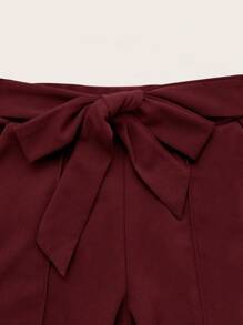 Ellevyn Women's Solid Color Twist Toothpick Design Flared Elegant Pants - Burgundy - View 4