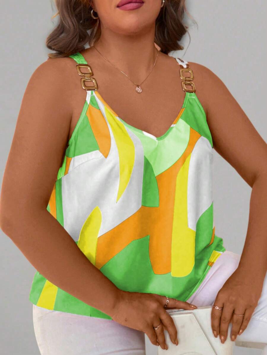 EMERY ROSE Top de tanque con estampado geométrico y gráfico para mujer, tallas grandes