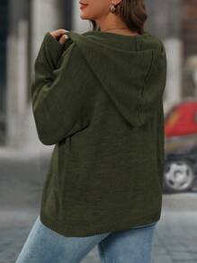 SHEIN LUNE 大码纯色简约日常连帽长袖针织毛衣