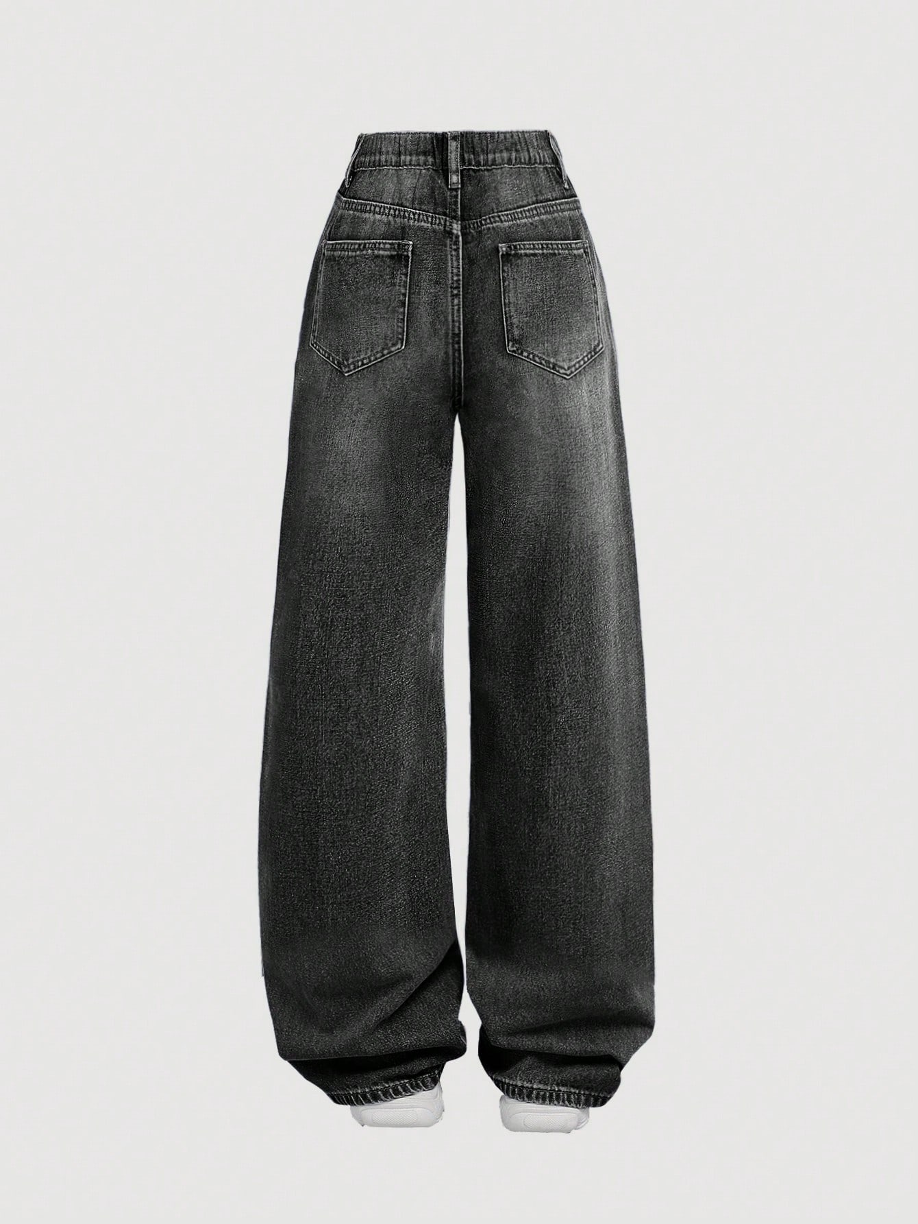 جينز فضفاض بنقشة لون صلبة