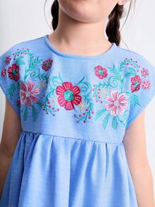 SHEIN Young Girls' Colorful Boho Embroidered Dress, Summer - Multicolor - View 2