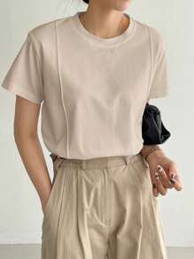 Dazy-Less Solid Seam Detail Tee Business Casual Woman Work Clothes