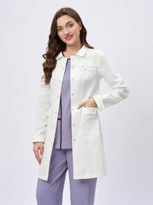 Scrubzie Anti-Wrinkle Long Sleeve Collared Multi-Pocket Women Health Care Worker Scrub Uniform Jacket