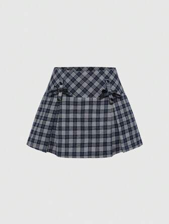Kawaii Damen Karo-Schleife Dekor Lässig A-Linie Mini Rock, Sommer