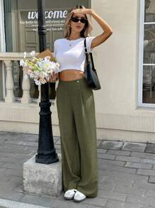 Serisse Women's Solid Color Casual Long Pants,Cargo Pants Winter Green - Green - View 6