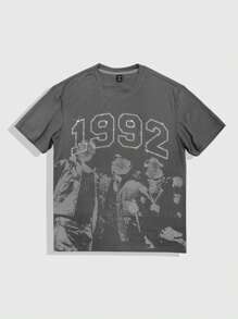 ROMWE MEN Street Life Men's Street Summer Letter & Character Print Round Neck Short Sleeve Casual T-Shirt