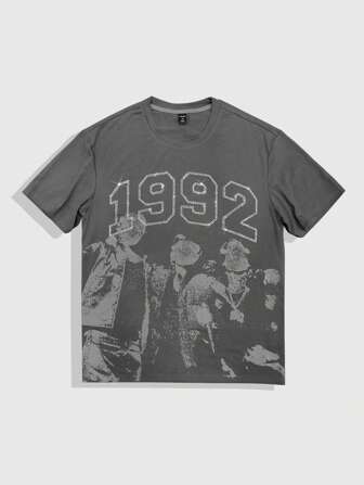 Street Life Maglietta casual estiva da uomo a girocollo con stampa di lettere e caratteri, manica corta