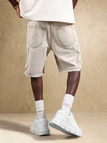 SUMWON Pantalones cortos bermuda de mezclilla desgastados con estampado de estrella, borde crudo, uso casual de verano, ropa de calle, festivales y playa