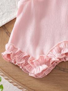 Girls' Fashion Sleeveless Woven Top With Ruffle Hem, Summer - Pink - View 5