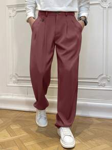 Manfinity Hypemode Men's Casual Solid Color Pants, Suitable For Summer - Burgundy - View 4