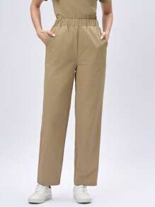 Scrubzie 2pcs/Set Women Nurse Scrub Uniform Wrap Top And Anti-Wrinkle Long Pants - Khaki - View 7