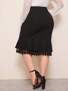 SHEIN Privé Plus Embroidery Mesh Trim Mermaid Skirt - Black - View 2