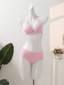 Conjunto de bikini con estampado floral y Bottom blanca contrastante para niñas preadolescentes, que acentúa la silueta de verano y irradia un ambiente seductor