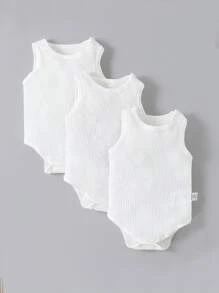 SHEIN Vintaside Kids 3件套婴儿男女通用休闲套装，包含背心连体衣，白色、黑色、浅蓝色可选，面料柔软舒适，适合度假、旅行、上学、日常活动、春夏节日等场合。 - 白色 - 查看 7