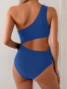 SHEIN Traje de baño de una pieza de unicolor con espalda descubierta para embarazada - Azul Marino - Ver 2