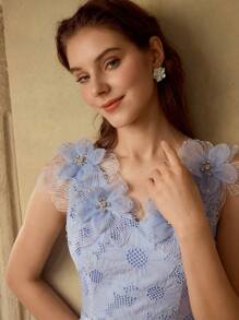 MOTF PREMIUM EMBROIDERY APPLIQUES DETAIL BELTED DRESS - Blue - View 2